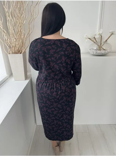 Seasalt Cronwall (XL) Fekete Barna-Pink Mintás, Derékban Ráncolt Kerek Nyakú, Zsebes, 100% Pamut Ruha