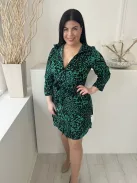 New Look (L) Zöld Fekete Foltmintás, Elől Gombos Derékban Megkötős Ruha