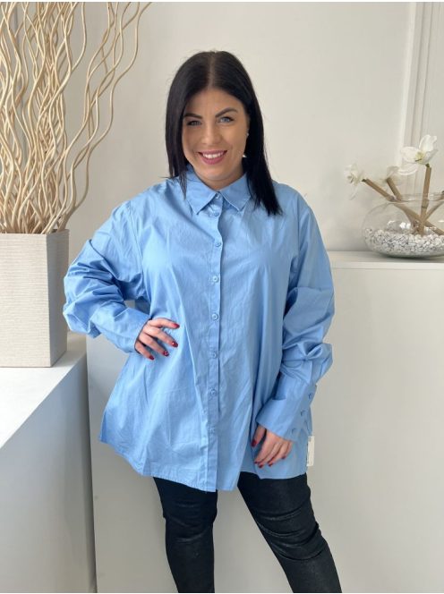 Pretty Little Thing (M) Kék  Elől Végig Gombos, Galléros 100% Pamut Alapanyagú, Bőfazonú Felső