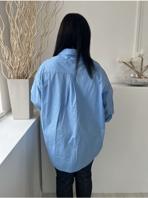 Pretty Little Thing (M) Kék  Elől Végig Gombos, Galléros 100% Pamut Alapanyagú, Bőfazonú Felső