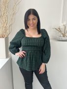 George (M) Fenyőzöld Fekete Kockás, Gumisderekú 40% Pamut Alapanyagú, Gumírozott Vállú Felső