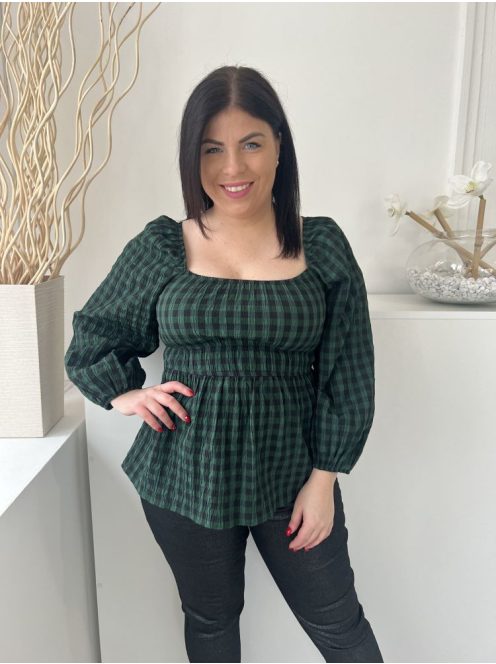 George (M) Fenyőzöld Fekete Kockás, Gumisderekú 40% Pamut Alapanyagú, Gumírozott Vállú Felső