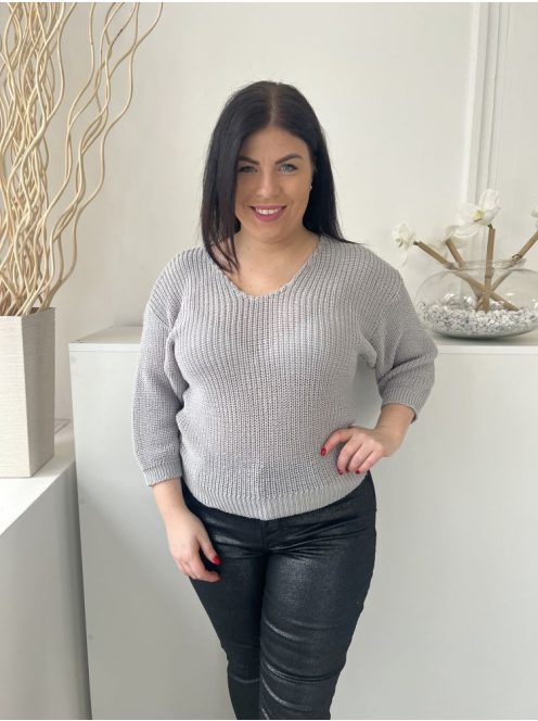 Images (M) Szürke V Kivágású, Rugalmas Anyagú Kötött Felső