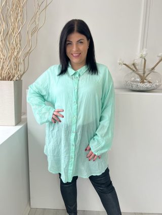   Primark (L) Menta Elől Végig Gombos, Galléros Hosszított Fazonú, 100% Pamut Alapanyagú Felső