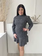 Dorothy Perkins (M) Fekete Kék-Fehér Apró Virágos, Hátul Nyakban Gombos Alul Fodros, Magasított Nyakú Ruha