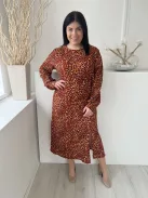 Primark (XL) Narancs-Barna Padlizsán Foltmintás, Sliccelt Rugalmas Anyagú Ruha