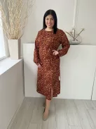 Primark (XL) Narancs-Barna Padlizsán Foltmintás, Sliccelt Rugalmas Anyagú Ruha