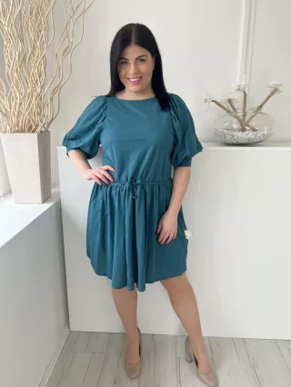   Next (M) Tűrkíz Derékban Összehúzható, Megkötős buggyos Ujjú, Kerek Nyakú Ruha