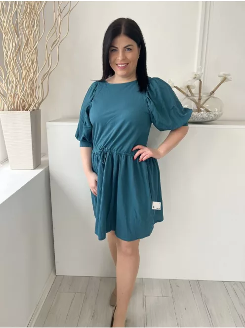 Next (M) Tűrkíz Derékban Összehúzható, Megkötős buggyos Ujjú, Kerek Nyakú Ruha