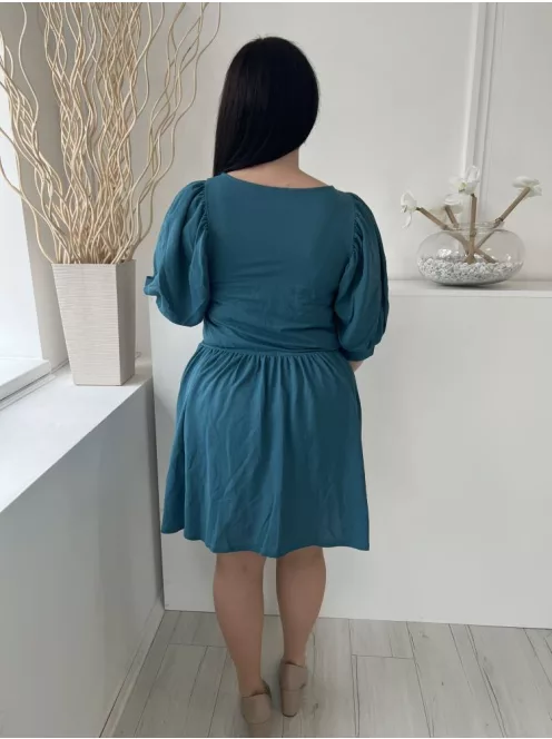 Next (M) Tűrkíz Derékban Összehúzható, Megkötős buggyos Ujjú, Kerek Nyakú Ruha