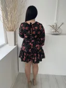 ÚJ New Look (M) Fekete Piros Virágos, Hátul Nyakban Megkötős Cipzáros, Fodros Aljú Ruha
