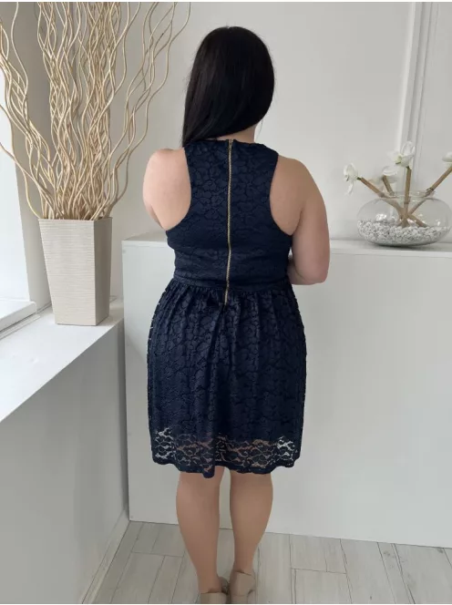 River Island (L) Sötétkék Anyagában Csipkés, Bélelt Hátul Cipzáros, Elől Keresztpántos Ruha