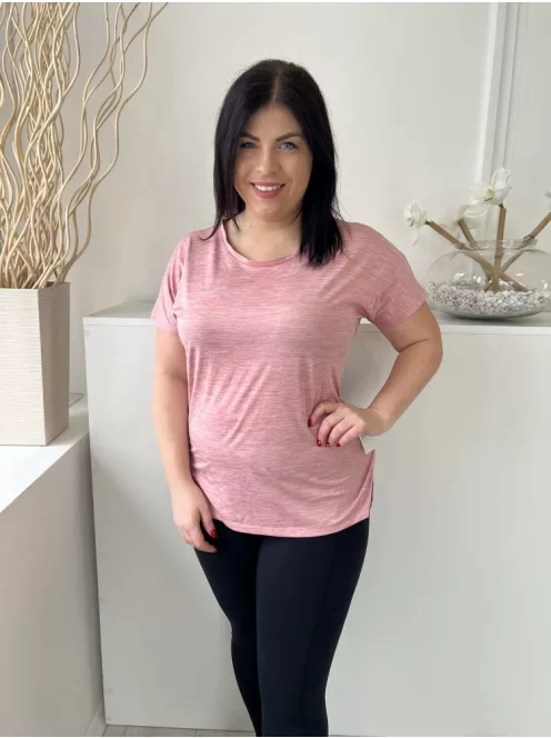 F&F  (XL) Rózsaszín Cirmosmintás, Oldalt Sliccelt Kerek Nyakú Felső