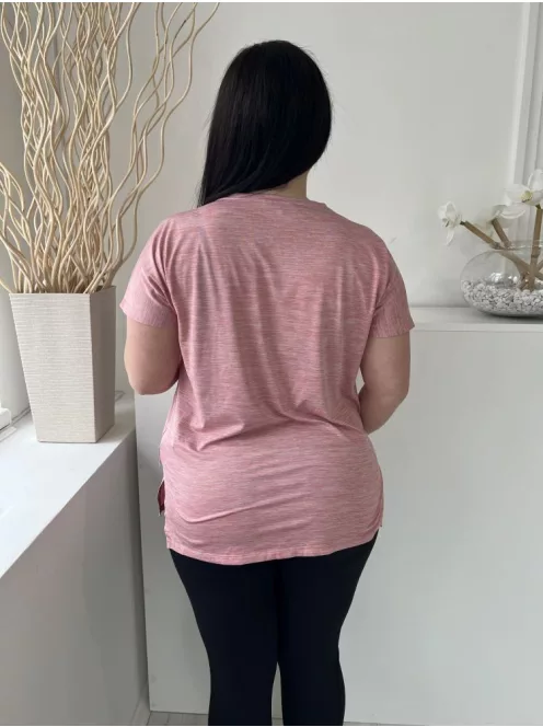 F&F  (XL) Rózsaszín Cirmosmintás, Oldalt Sliccelt Kerek Nyakú Felső