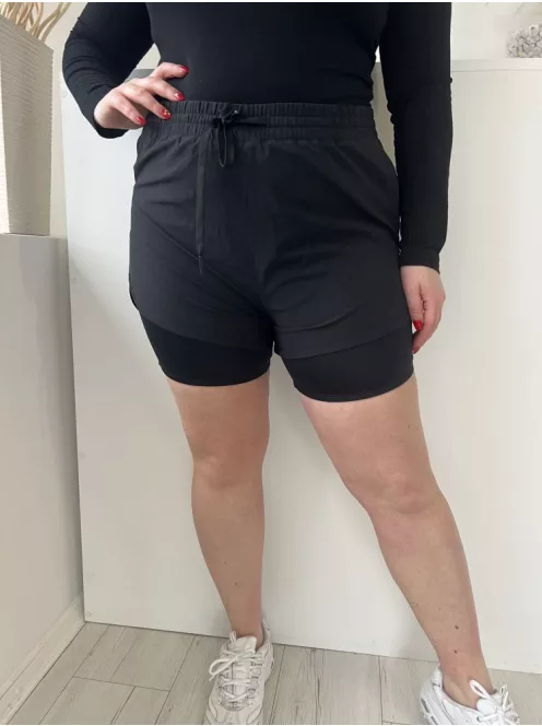 M&S (L) Fekete Derékban Összehúzható, Megkötős Zsebes, Bélelt Rövidnadrág