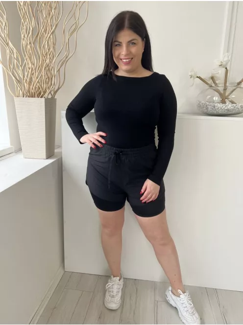 M&S (L) Fekete Derékban Összehúzható, Megkötős Zsebes, Bélelt Rövidnadrág