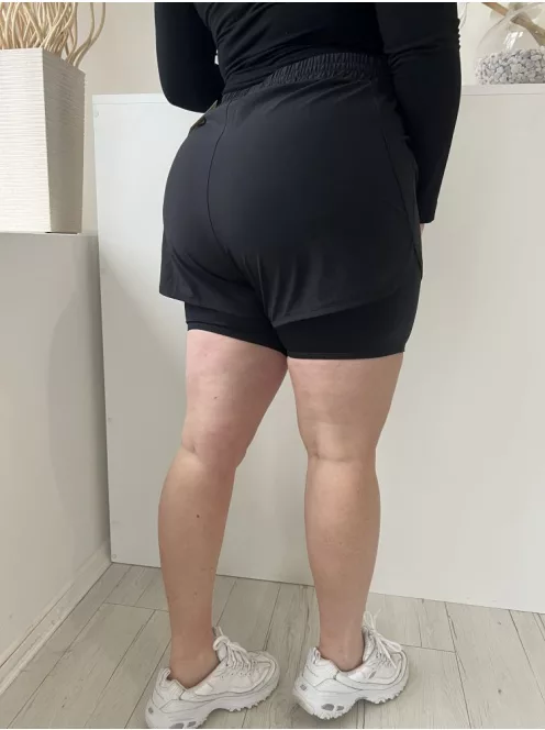 M&S (L) Fekete Derékban Összehúzható, Megkötős Zsebes, Bélelt Rövidnadrág