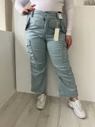 ÚJ M&S (L) Égkék Elől Gombos, Oldalt Zsebes Övtartós, Bőszárú Nadrág