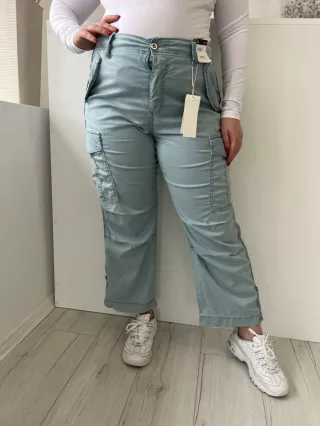   ÚJ M&S (L) Égkék Elől Gombos, Oldalt Zsebes Övtartós, Bőszárú Nadrág