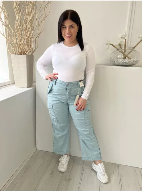 ÚJ M&S (L) Égkék Elől Gombos, Oldalt Zsebes Övtartós, Bőszárú Nadrág