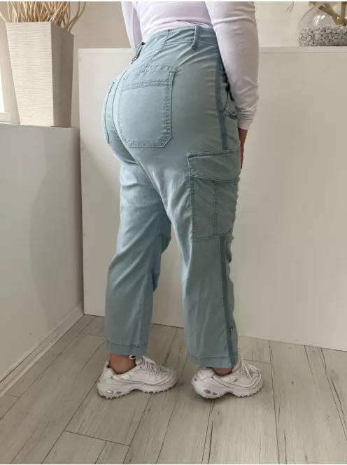 ÚJ M&S (L) Égkék Elől Gombos, Oldalt Zsebes Övtartós, Bőszárú Nadrág