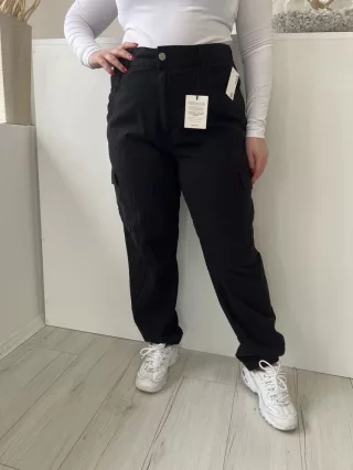   ÚJ New Look (L) Fekete Elől Gombos, Oldalt Zsebes Hátul GumisDerekú Nadrág