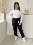 ÚJ New Look (L) Fekete Elől Gombos, Oldalt Zsebes Hátul GumisDerekú Nadrág