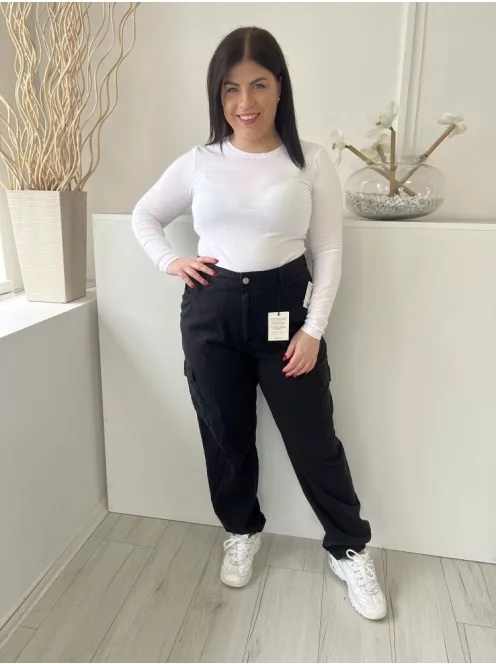 ÚJ New Look (L) Fekete Elől Gombos, Oldalt Zsebes Hátul GumisDerekú Nadrág