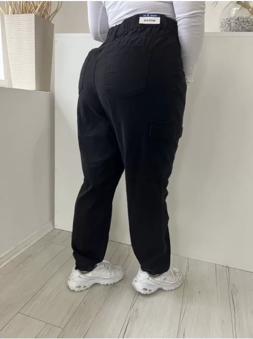 ÚJ New Look (L) Fekete Elől Gombos, Oldalt Zsebes Hátul GumisDerekú Nadrág