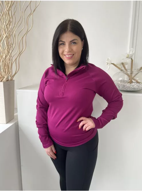 ÚJ Dunnes (L) Fukszia Mellnél Cipzáros Anyagában Mintás, Rugalmas Anyagú Felső