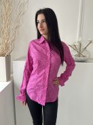T.M. Lewin (M) Rózsaszín Virágmintás, Elől Végig Gombos Galléros, 100% Pamut Alapanyagú Felső