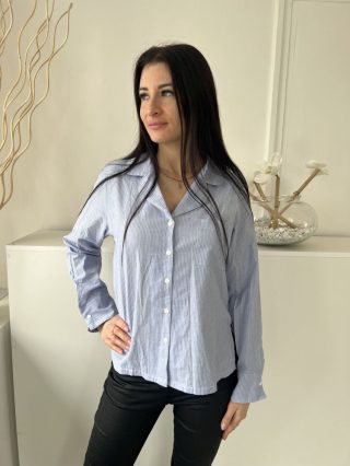   Asos (M) Kék Fehér Mikrocsíkos, Elől Végig Gombos Mellnél Zsebes, Oldalt Sliccelt, 100%% Pamut Alapanyagú Felső