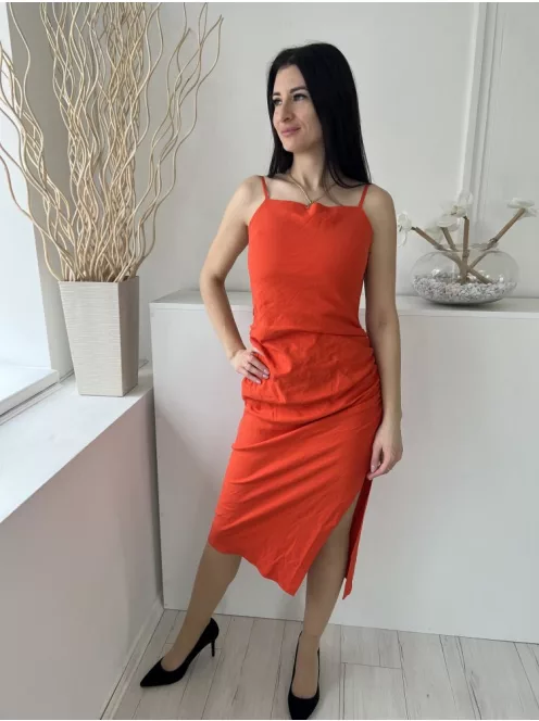 Reiss (M) Vérnarancs Hátul Nyitott, Megkötős Oldalt Húzott, Sliccelt, Cipzáros Ruha