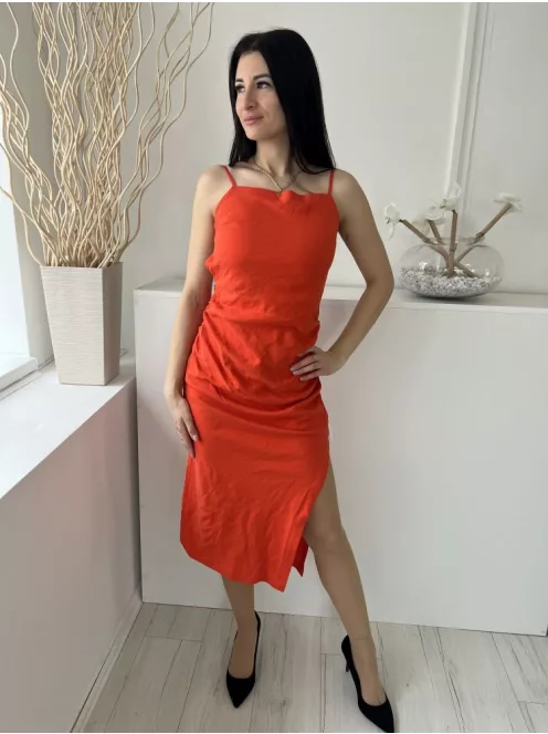 Reiss (M) Vérnarancs Hátul Nyitott, Megkötős Oldalt Húzott, Sliccelt, Cipzáros Ruha