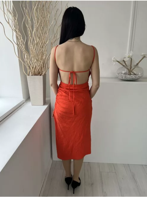 Reiss (M) Vérnarancs Hátul Nyitott, Megkötős Oldalt Húzott, Sliccelt, Cipzáros Ruha