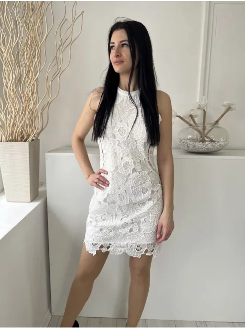 Miss Selfridge (M) Fehér Anyagában Csipkés, Bélelt, Hátul Kivágott Oldalt Nyakban Gombos, Oldalt Cipzáros Ruha