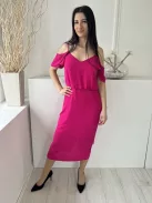 Oasis (M) Pink Hátul Cipzáros, Nyitott Vállú, Pántos Derékban Szobott, Ráncolt Ruha