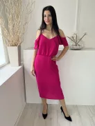 Oasis (M) Pink Hátul Cipzáros, Nyitott Vállú, Pántos Derékban Szobott, Ráncolt Ruha