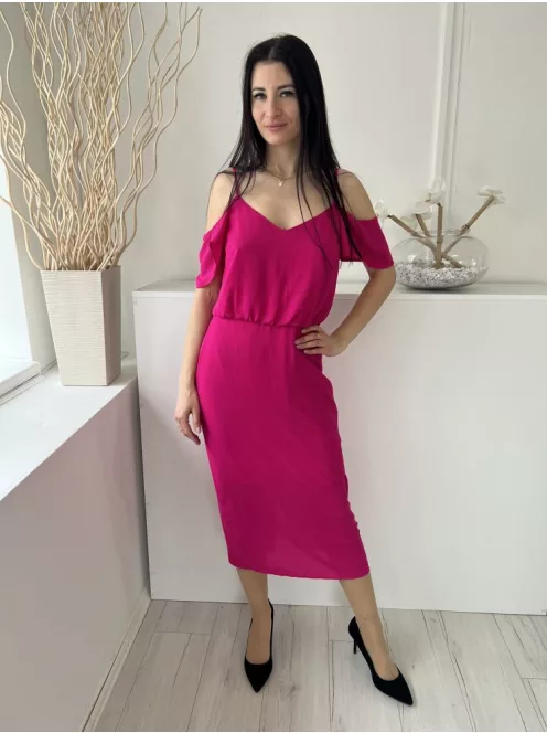 Oasis (M) Pink Hátul Cipzáros, Nyitott Vállú, Pántos Derékban Szobott, Ráncolt Ruha