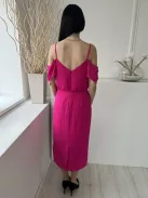 Oasis (M) Pink Hátul Cipzáros, Nyitott Vállú, Pántos Derékban Szobott, Ráncolt Ruha