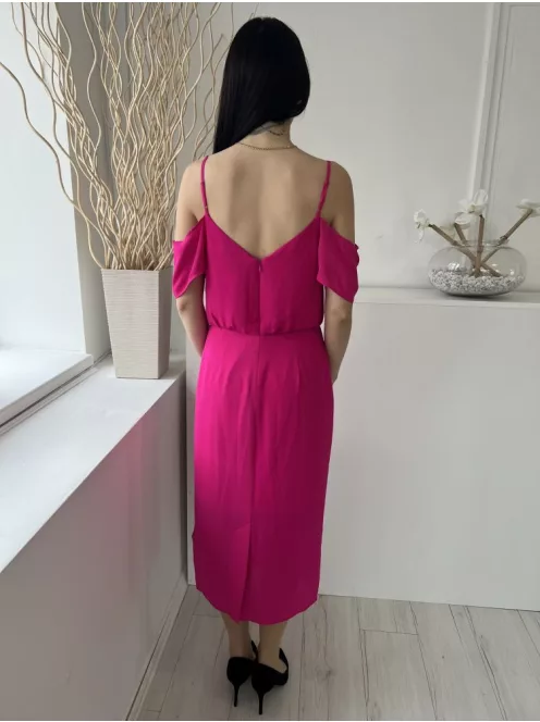 Oasis (M) Pink Hátul Cipzáros, Nyitott Vállú, Pántos Derékban Szobott, Ráncolt Ruha