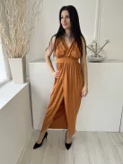 ÚJ Boohoo (XS) Aranybarna Mellnél Átlapolt, Derékban Szabott Elől Magasan Sliccelt Ruha