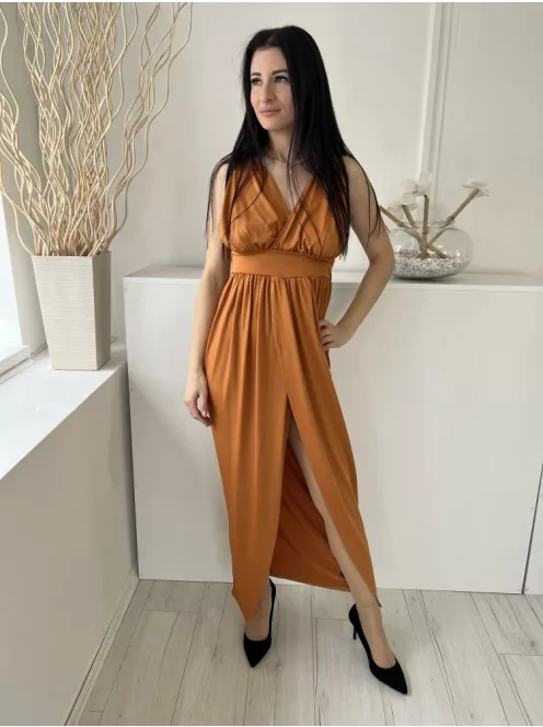 ÚJ Boohoo (XS) Aranybarna Mellnél Átlapolt, Derékban Szabott Elől Magasan Sliccelt Ruha