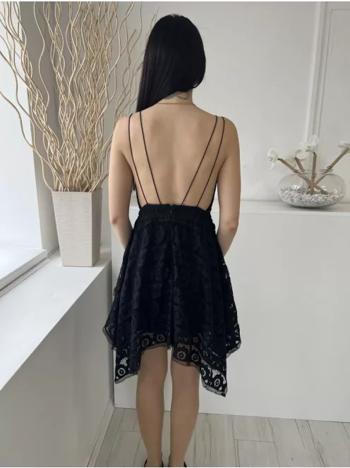 Free People (XS) Fekete Anyagában Csipkés, Bélelt, Hátul Cipzáros Hátul Nyitott, Pántos, Aszimmetrikus Aljú Ruha