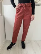 Denim Co (S) Téglapiros Elől Gombos, Derékban Megkötős Papperbag Fazonú, Farmer Nadrág