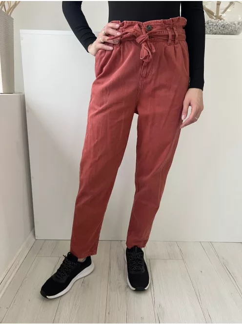 Denim Co (S) Téglapiros Elől Gombos, Derékban Megkötős Papperbag Fazonú, Farmer Nadrág