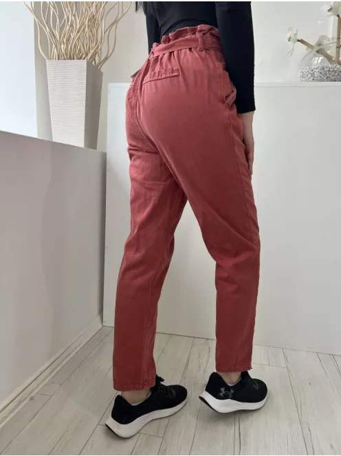 Denim Co (S) Téglapiros Elől Gombos, Derékban Megkötős Papperbag Fazonú, Farmer Nadrág