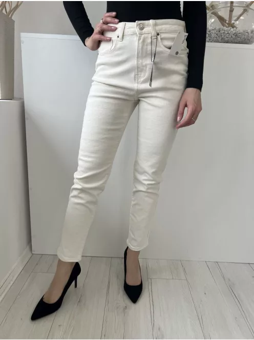 ÚJ Primark (S) Drapp Elől Gombos, Zsebes Szűkített Szárú, Farmer Nadrág