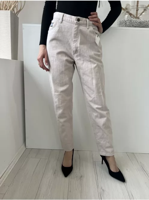  (M) Drapp Elől Gombos, Övtartós Egyenesszárú, Farmer Nadrág