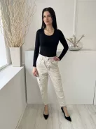 F&F (M) Drapp Elől Gombos, Oldalt Zsebes Derékban Gumírozott Nadrág